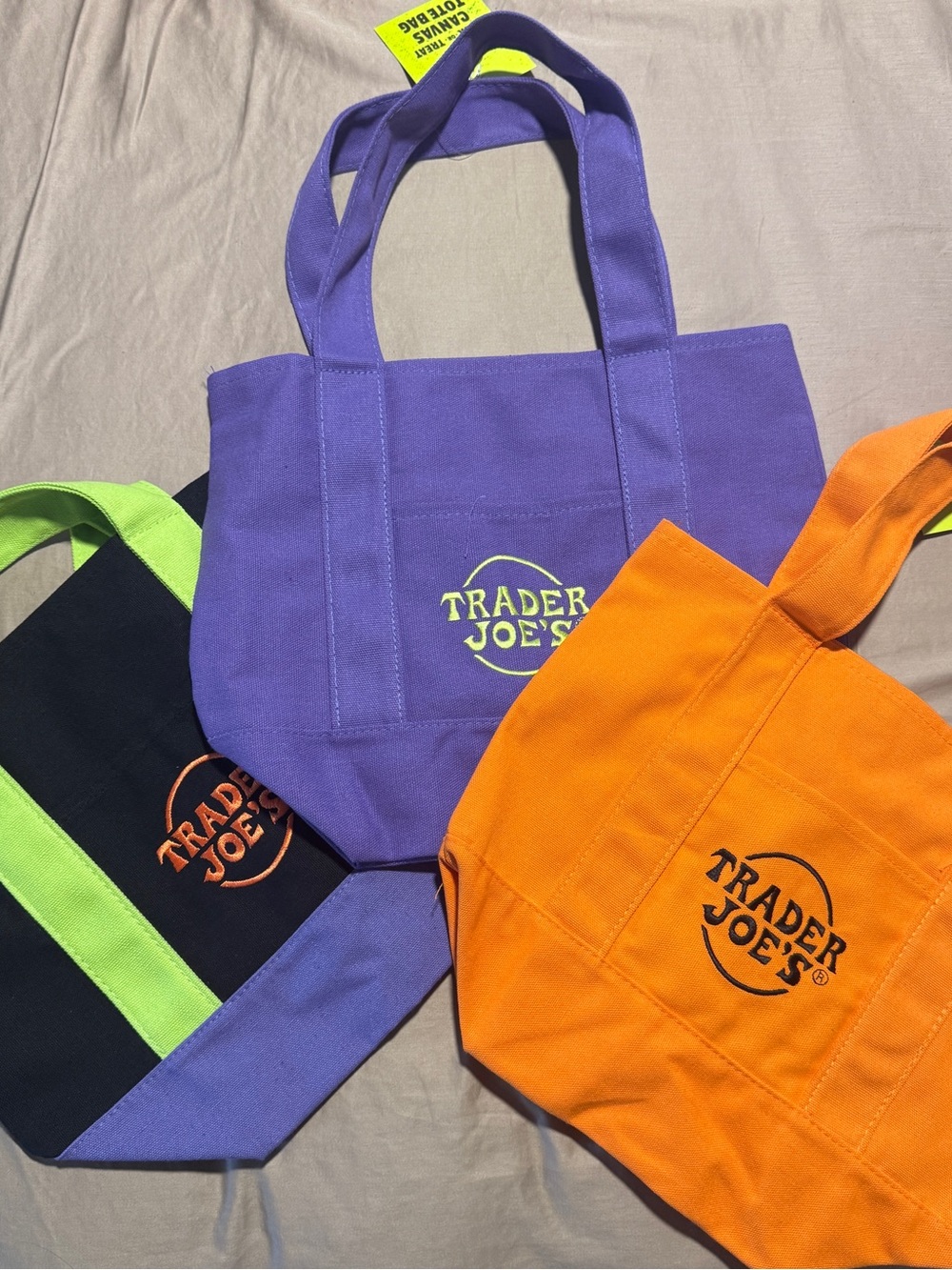 3 Trader Joe's Halloween Trick or Treat Mini Canvas Tote Bag Set -NWT